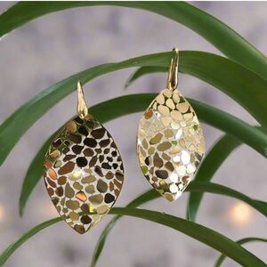 Gold Mosaic Leaf Dangle Earrings
